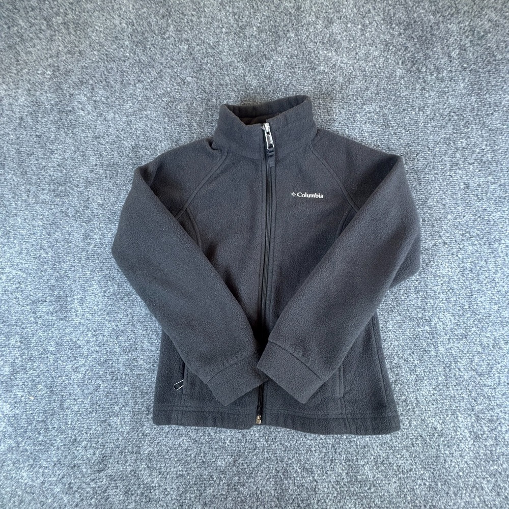 Columbia Sportswear Fleece Jacket Boys S 7-8 Black Logo Raglan Sleeve Full Zip